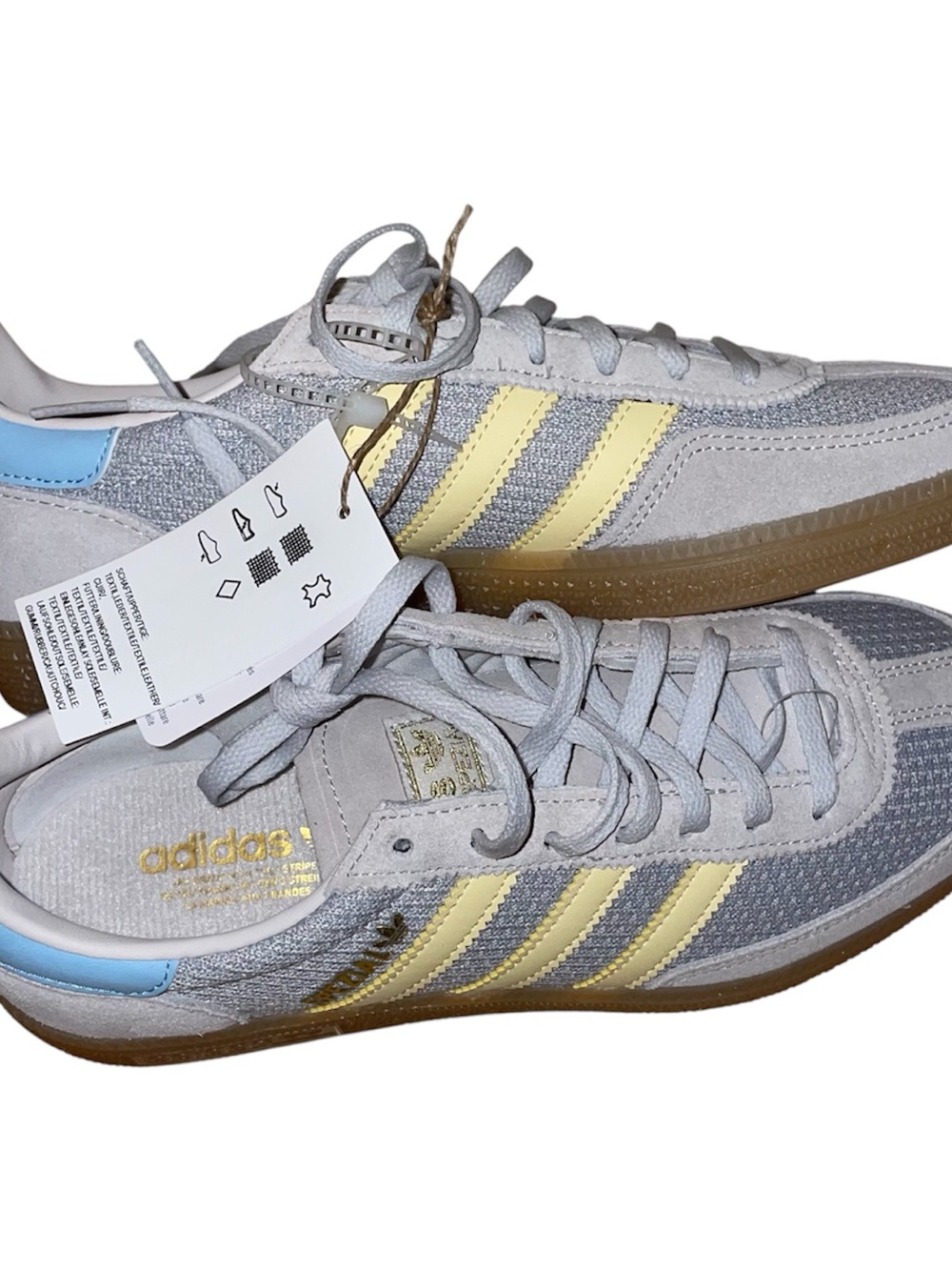 adidas Original Handball Spezial in Light Gray, Pale Yellow & Sky Blue Ladies 6